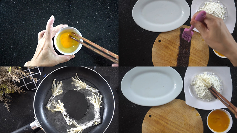 Quy trình sơ chế nguyên liệu món rong biển cuộn Nấm Kim Châm