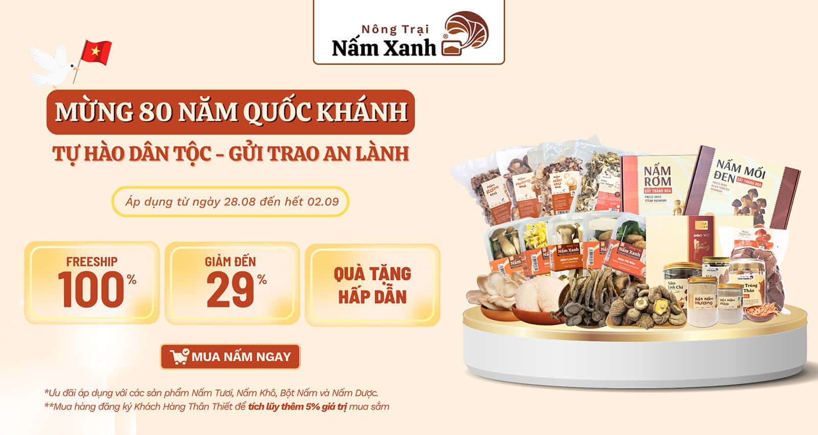 CTKM Quốc Khánh 2/9 cùng Nấm Xanh