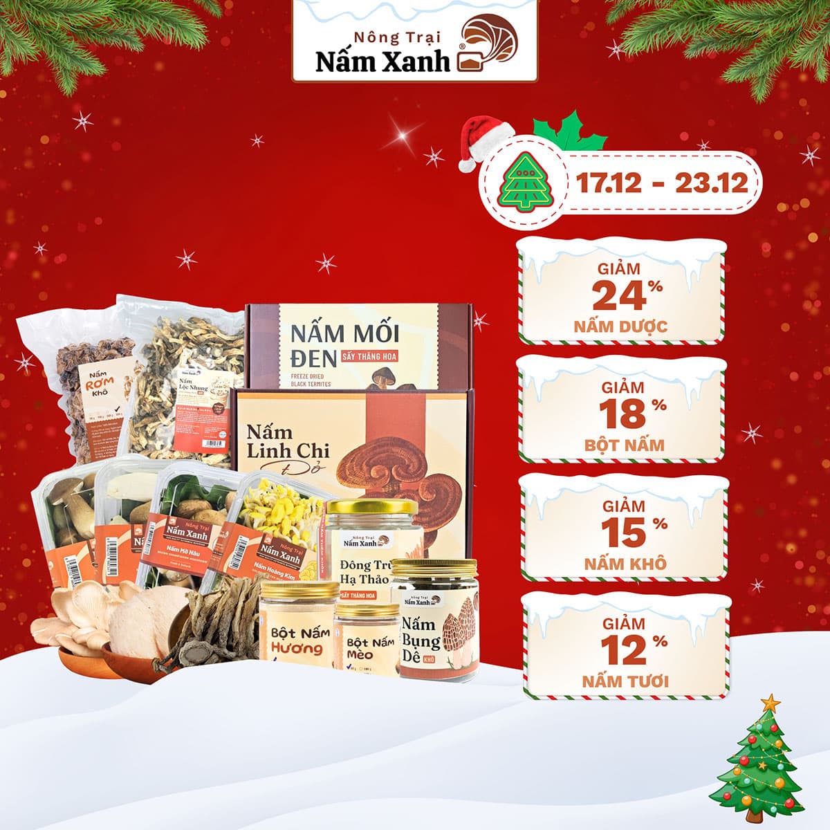 CTKM Giảm 24% Giáng Sinh tại Nông Trại Nấm Xanh